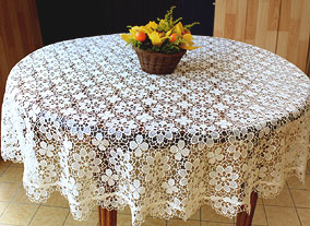 White lace round tablecloths