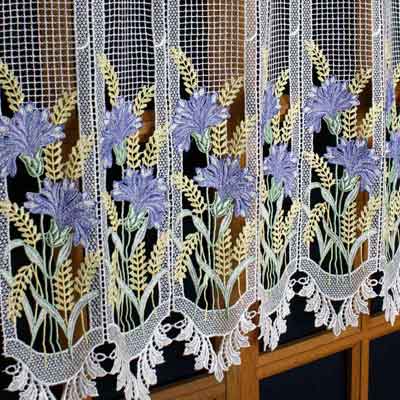 Blue flowers macrame lace curtain