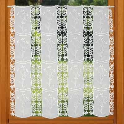 Flowers fabric and macrame tier curtain