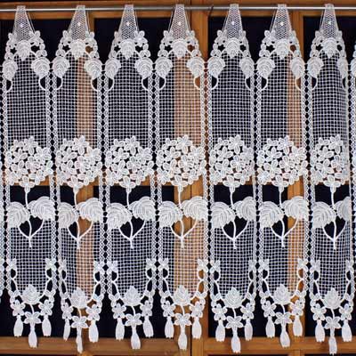Flowered macrame lace curtains