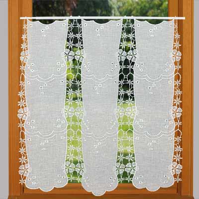 Magnolia fabric and macrame lace curtain