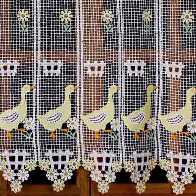 Yellow geese colorful macrame curtain