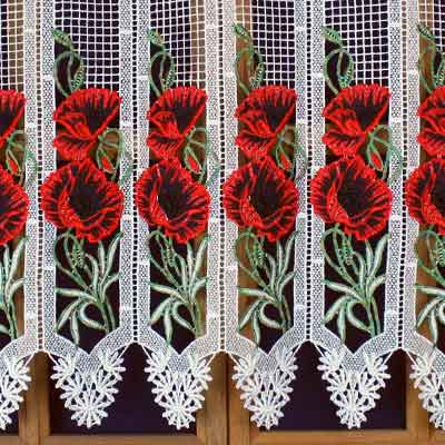 colored poppy lace curtain