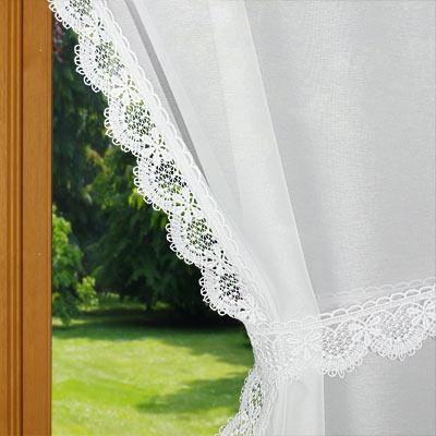 First price macrame lace trimmed curtain