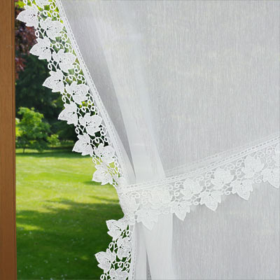 White ivy lace trimmed curtain