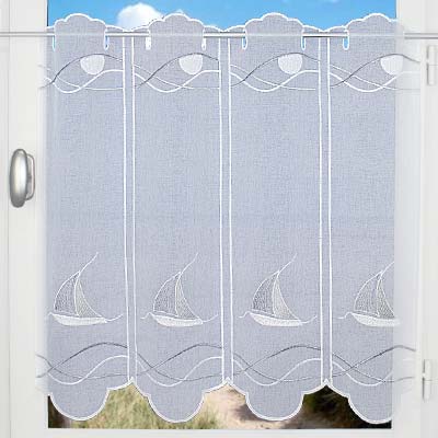 Grey boat embroidered curtain