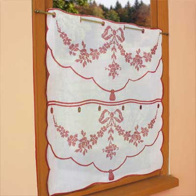 red pointed embroidered curtain