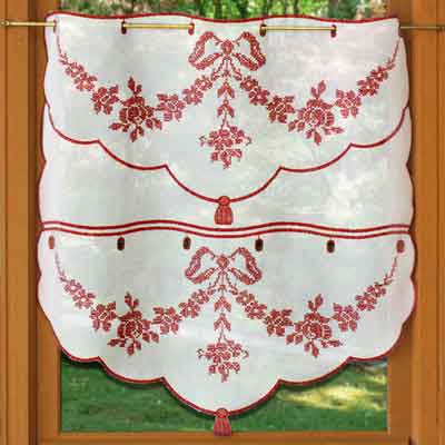 red pointed tier lace curtain