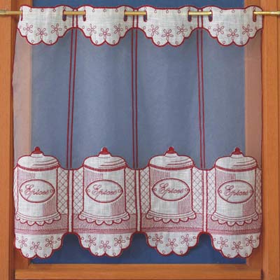 Red tier lace curtain