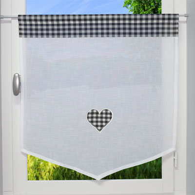 Pointed heart gingham kitchen curtain