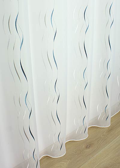 Blue embroidered sheer curtain by the yard