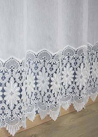 Sheer curtain with macrame lace on bottom
