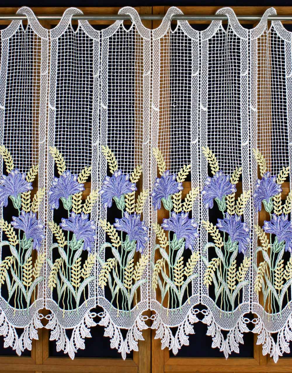 colored cornflower lace curtain 24 inc height