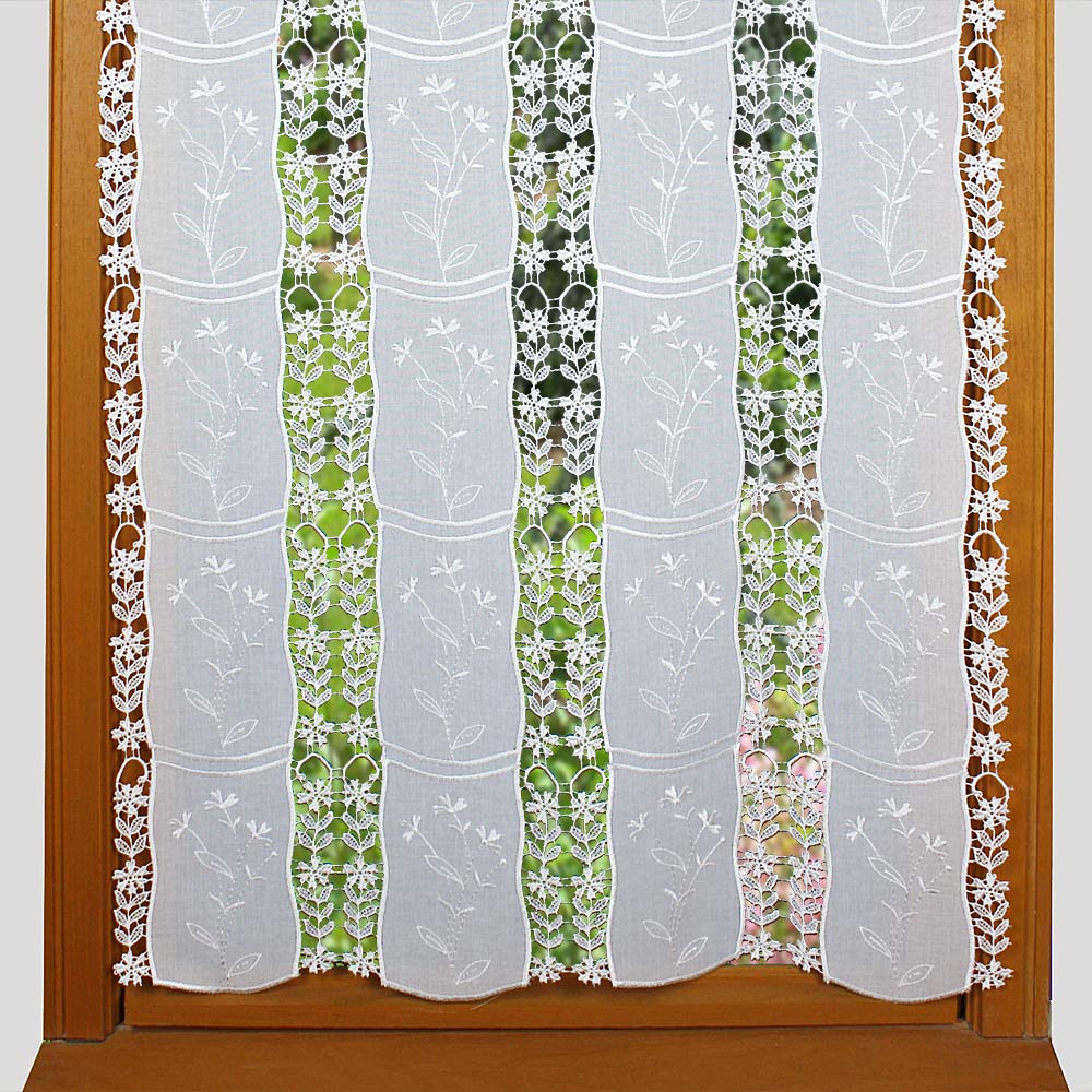 Flowers white cafe curtain with macrame