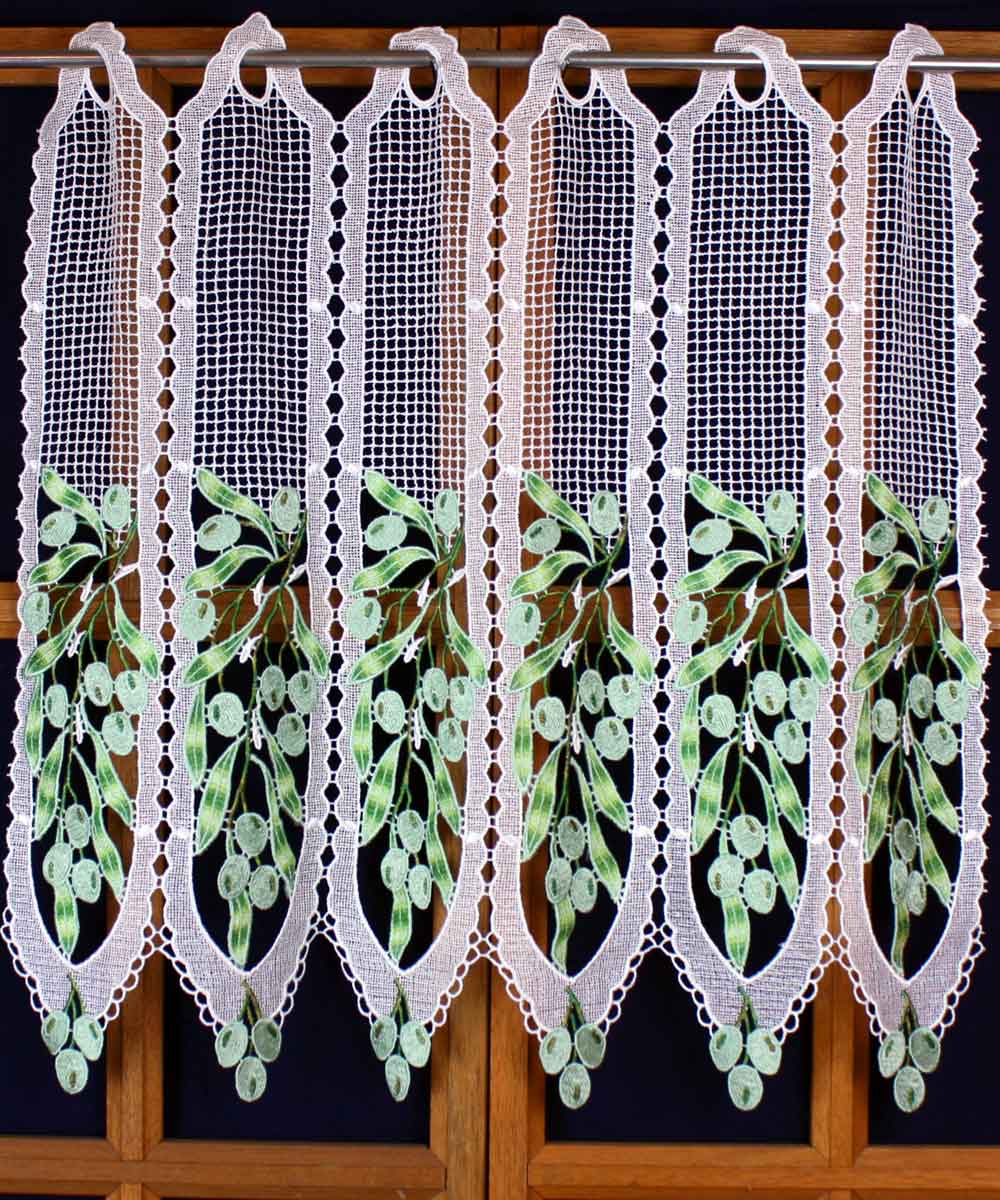 colored olives lace curtain 24 inc height