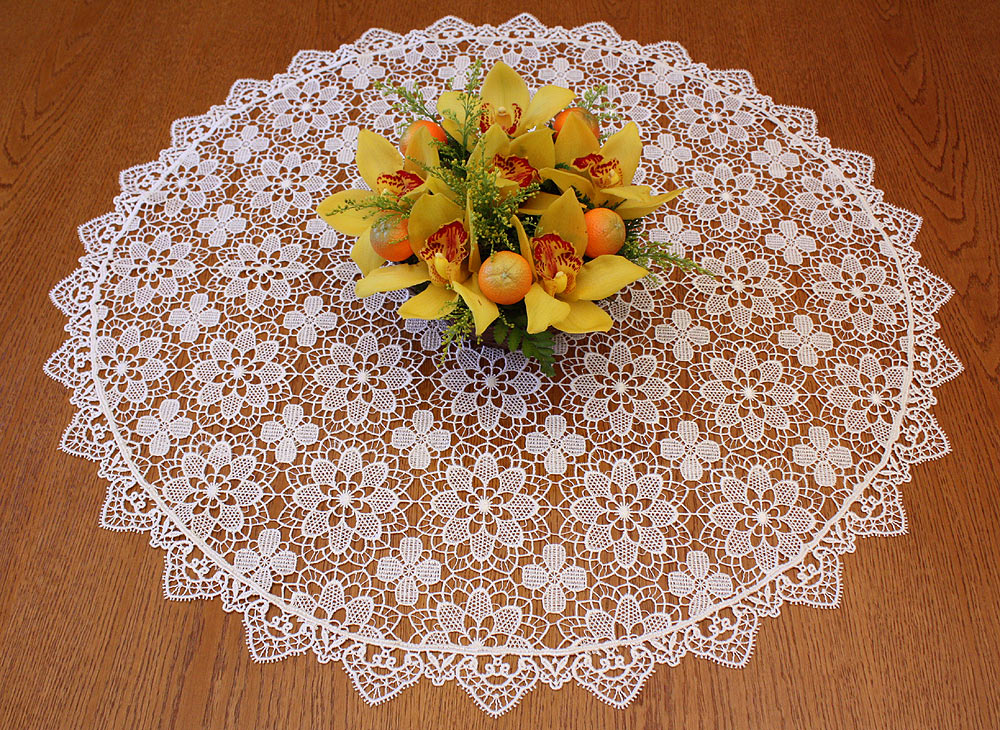 Round Lace doily &quot;Amaryllis&quot; in natural in 32 inc diameter