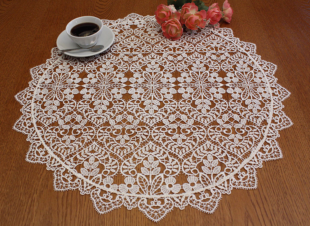 Round Lace doily &quot;Valentine&quot; in natural in 24 inc diameter