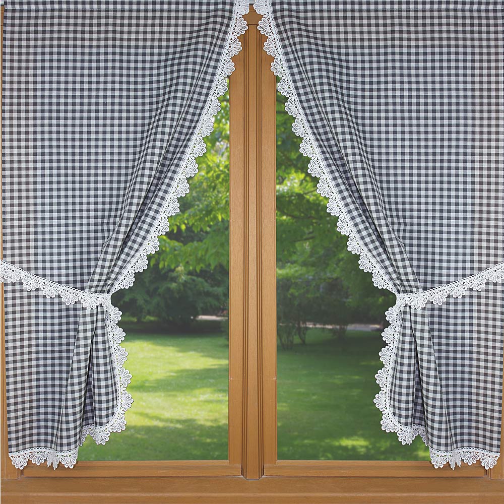 rey gingham pair trimmed curtain