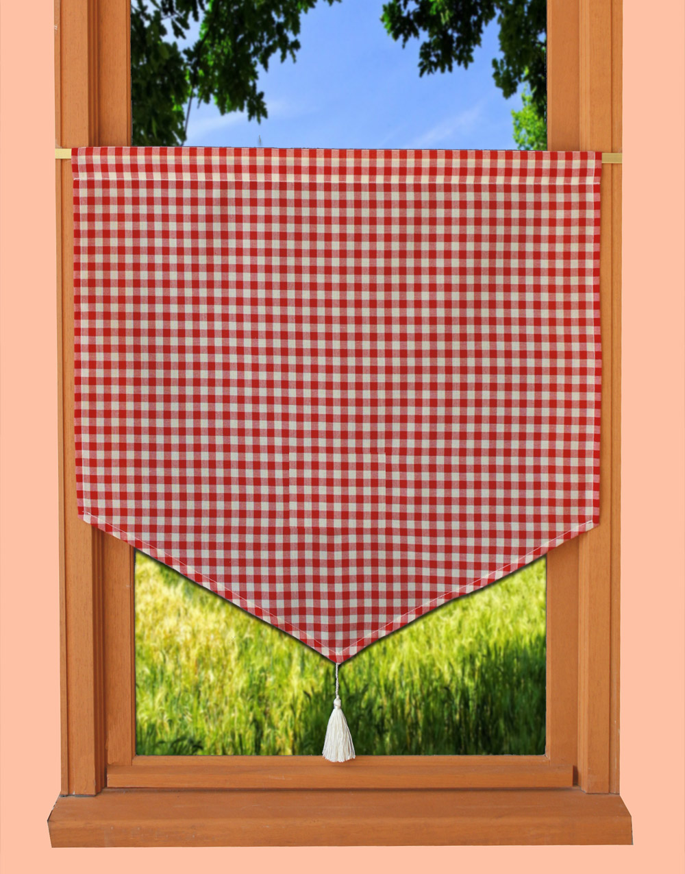 French kitchen curtain with heart and tassel
