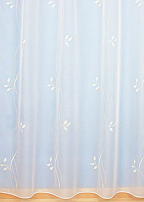 White sheer with ecru embroidery by the yard