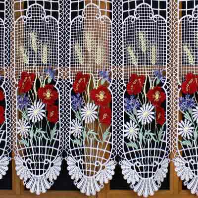Flowered color macrame cafe curtain