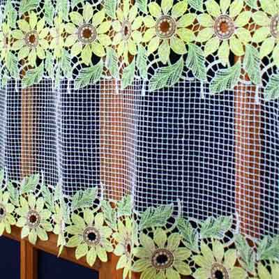Colored flower macrame cafe curtain