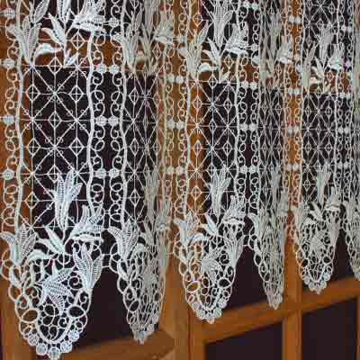 Floral macrame lace cafe curtain by the yard