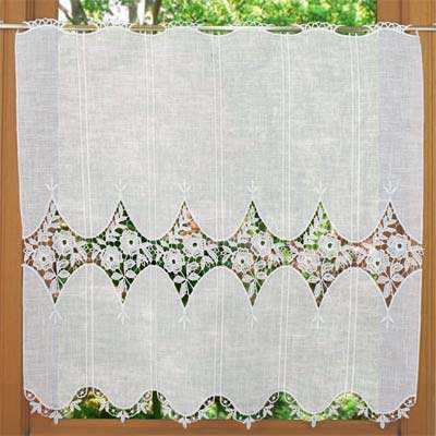 White look linen and macrame cafe curtain