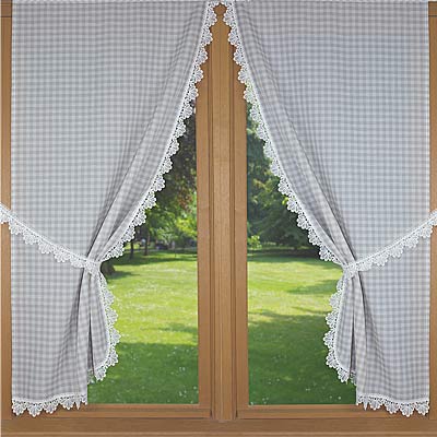Beige lace trimmed curtain