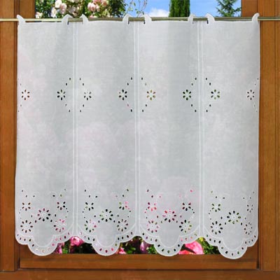 White embroidered cafe curtain
