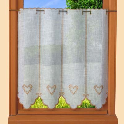 Ecru heart embroidered curtain