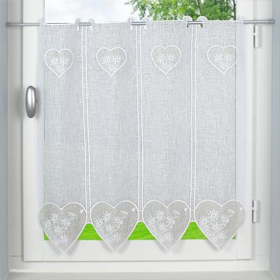 Heart embroidered curtain edelweiss