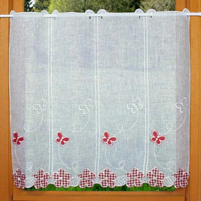 flowered gingham kitchen curtain