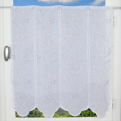 Grey and ecru embroidered cafe curtain