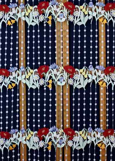 Colored flower macrame curtain