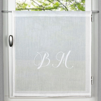 Embroidered inital window curtain