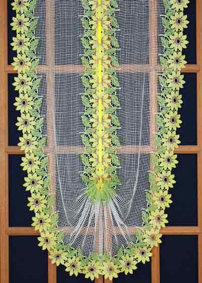 Sunflower colored lace curtain