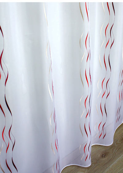 Red embroidery sheer curtain Amélie