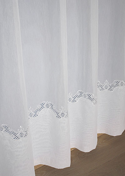 Embroidered hem sheer curtain