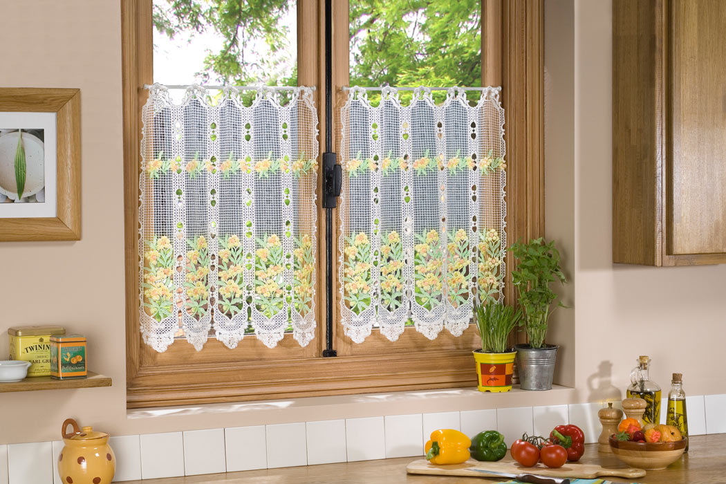 HLC.ME Herringbone Lace Sheer Kitchen Cafe Curtain Tiers for Small Windows & Bat 